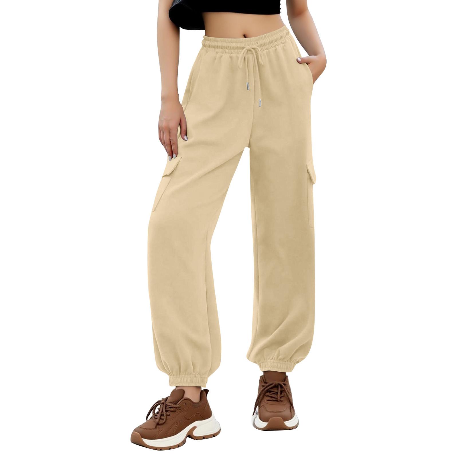 

Women s Workout Pants Fashion Loose Comfortable Casual Oversized Fleece Jogging Pants With Pockets Clothing M бежевый