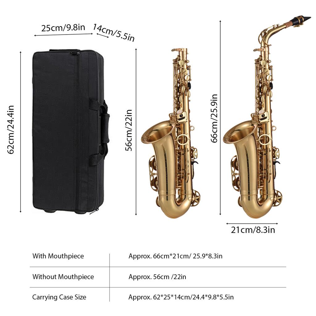   Alto Saxophone, Brass Lacquer Gold E Flat SAX 875 Key Type with SAX Accessories for All Types of Music