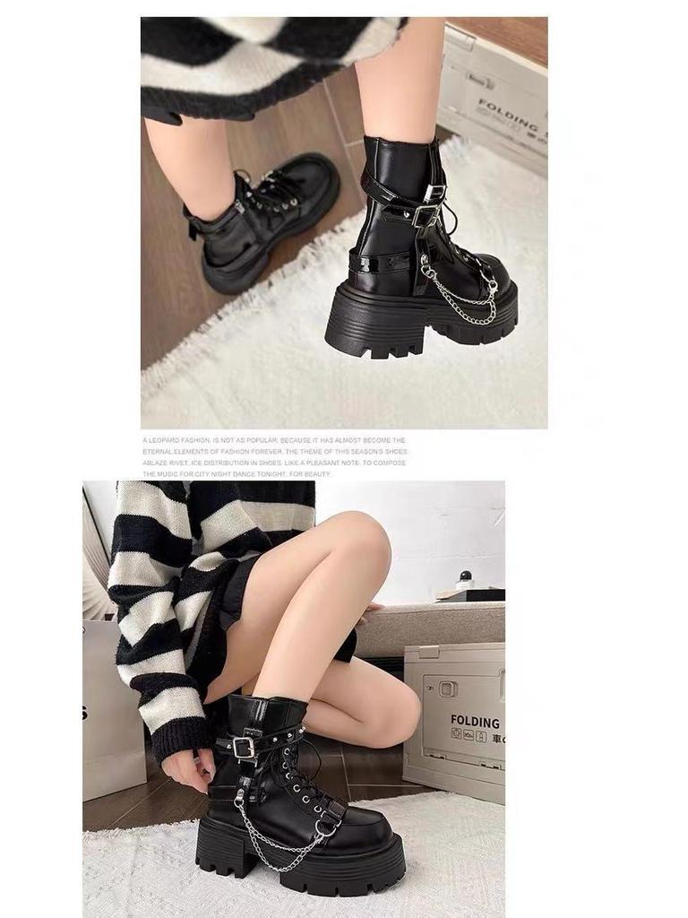 Women's 2025 Retro Punk Martin Boots - Height-Boosting, Petite, Versatile Short Boots for Spring & Autumn
