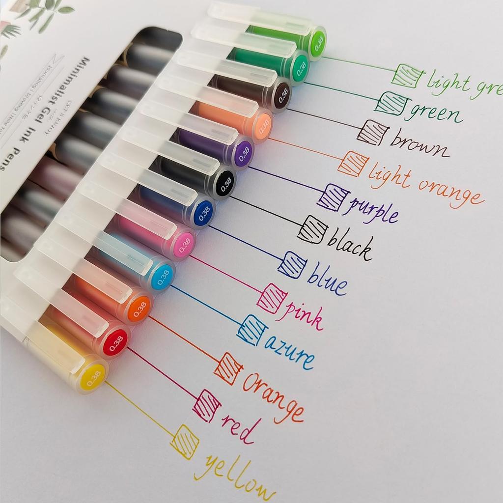 Minimalist Japanese Style Colorful Gel Pens 0.38mm Ultra Fine Point,Cute 12 Colors For Drawing, Coloring,Journaling, Note-Taking (WINYOOD-230)