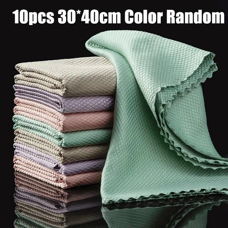 5/10pcs Cleaning Cloth For Windows Car Kitchen Mirror No Trace Reusable Fish Scale Rag Polishing Microfiber Glass Rag Lint-Free