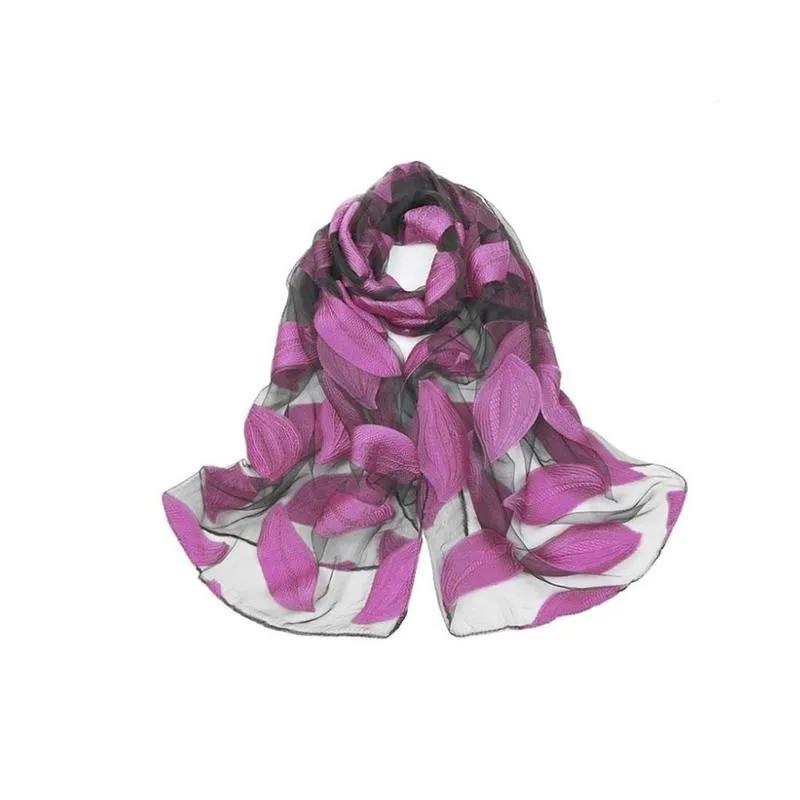 1 Pcs Embroidered Flower Simulation Silk Scarf Transparent Lace Leaf Scarf Sunscreen Shawl Beach Towel Muslim Headscarf