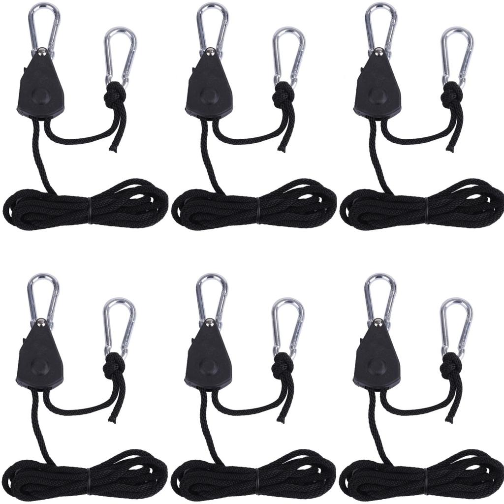 Rubonarie Rope Ratchet, Packing Belt, Rope Tightener, Camping Gear, Rope Tensioner, Rope Hanger, Carabiner, Hanging, 68kg/Pair, Set of 6 (Black)