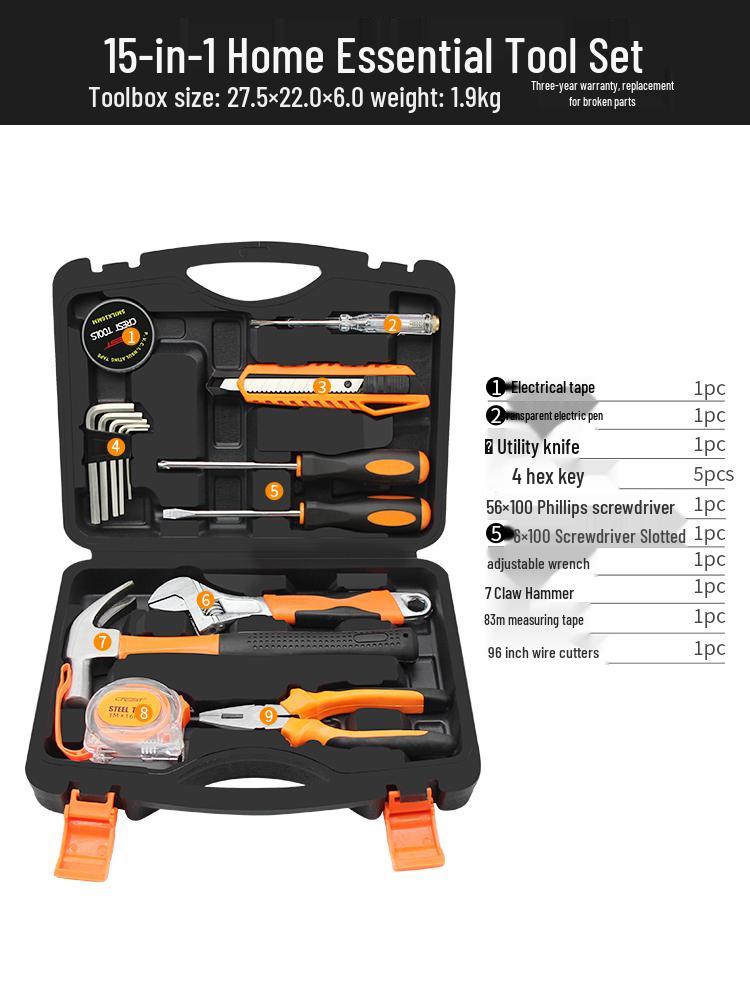 Ruide Household Tool Set: Complete Maintenance Kit with Screwdrivers, Pliers, and More.