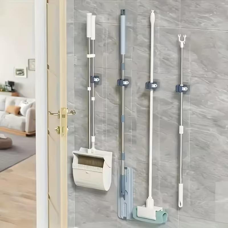 Wall-Mounted Mop and Broom Holder Clips - Adjustable Plastic Storage Organizer for ,Bathroom, and Garden Tools - Space-Saving Cleaning Accessories