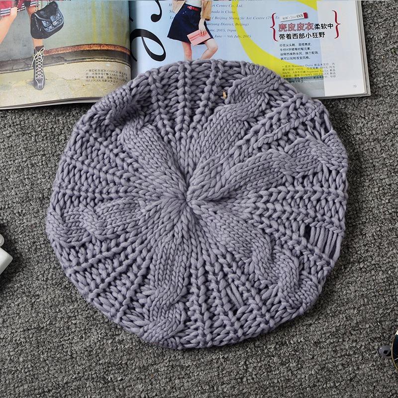 Varm Dame Elegant Strikket Beret Lue Høst Vinter Hverdagsluer Flettet Dame Slapp Baggy Luer