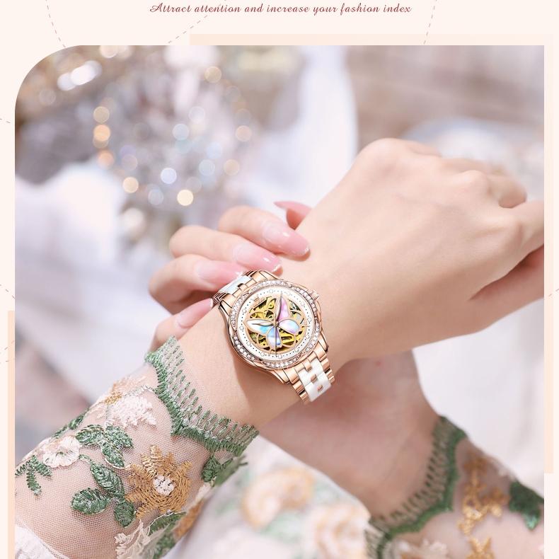 OLEVS Brand Watch Ceramic Fritillary Butterfly Mechanical Watch Fashion Women's Watch Women's Watch