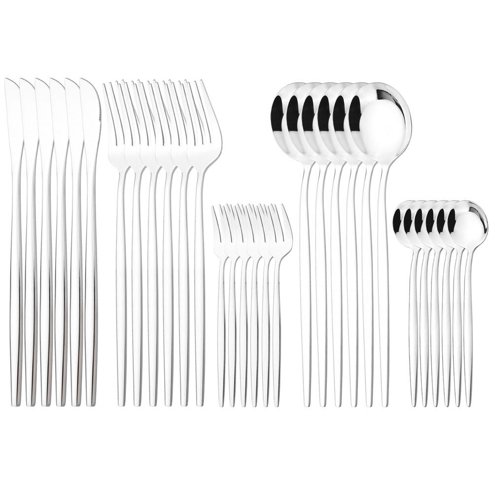 30Pcs Gold Dinnerware Cutlery Set High Quality Stainless Steel Flatware Knife Teaspoon Fork Tableware Western Kitchen Silverware