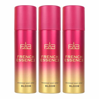 French Essence Bloom Deodorant Body Spray Combo For Women Pack Of 3 X 150ml - 5.07 Fl.oz. Each