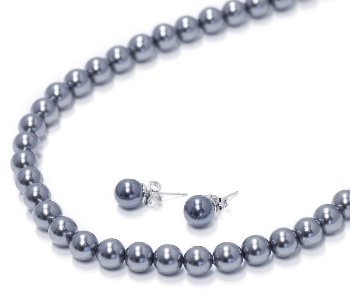 Sakuya Pearl Necklace 8mm 42cm - Suitable for Formal Occasions (Weddings, Funerals, etc.) - Black Pearl, Silver Black, Gray - Includes Shell Pearl