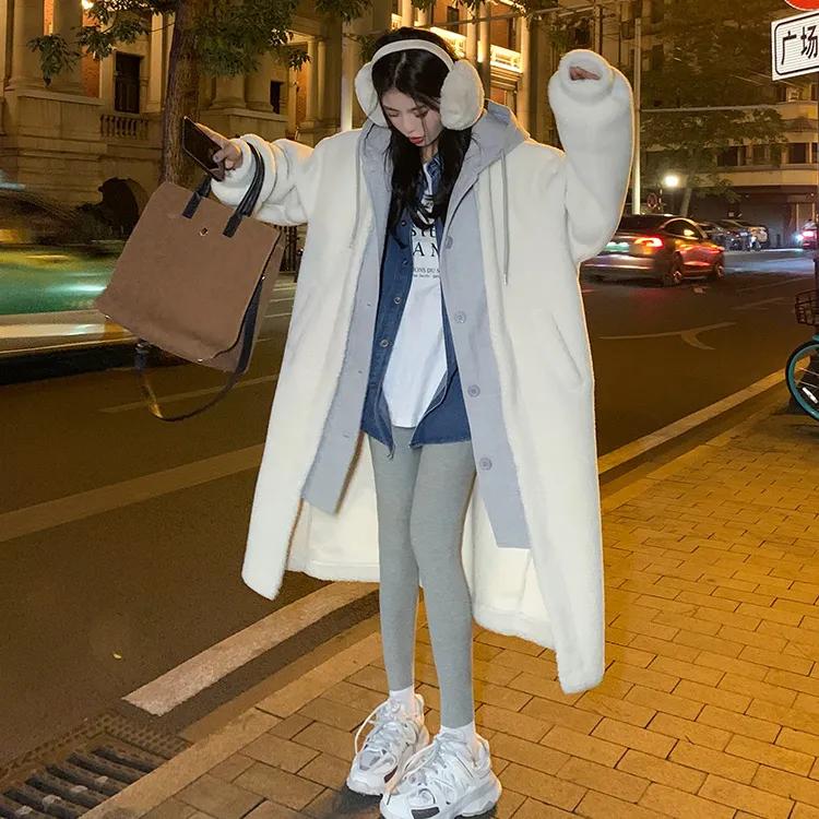 Dámská podzimní a zimní volná elegantní mikina s dlouhou bundou s kapucí, temperamentní