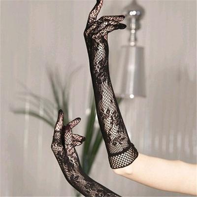Guantes Largos de Encaje Transparente con Flores Elásticas para Novia, Guantes de Mitones Góticos Punk para Disfraz Cosplay
