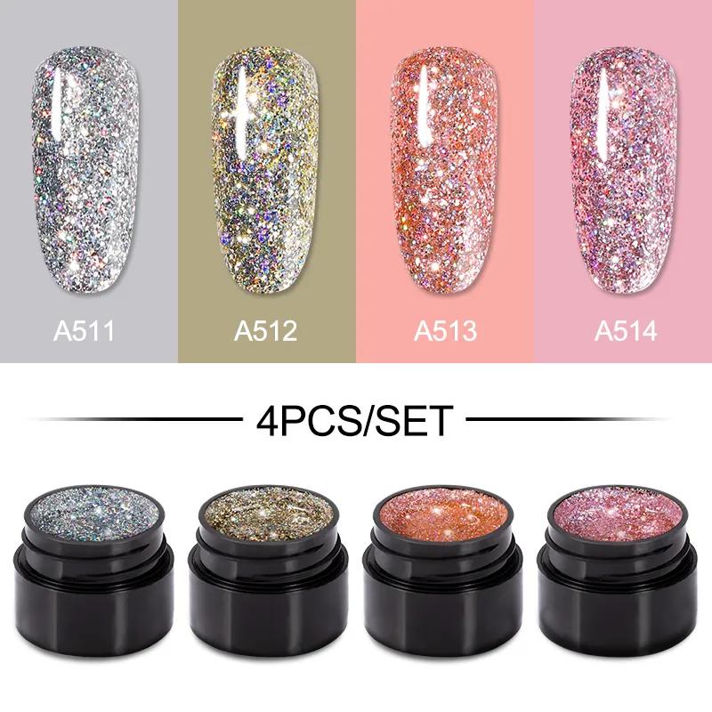 ROSALIND 4PCS Gel Nail Polish Lot Set Glitter Nail Gel Polish Soak Off UV Nail Polish Gel Set