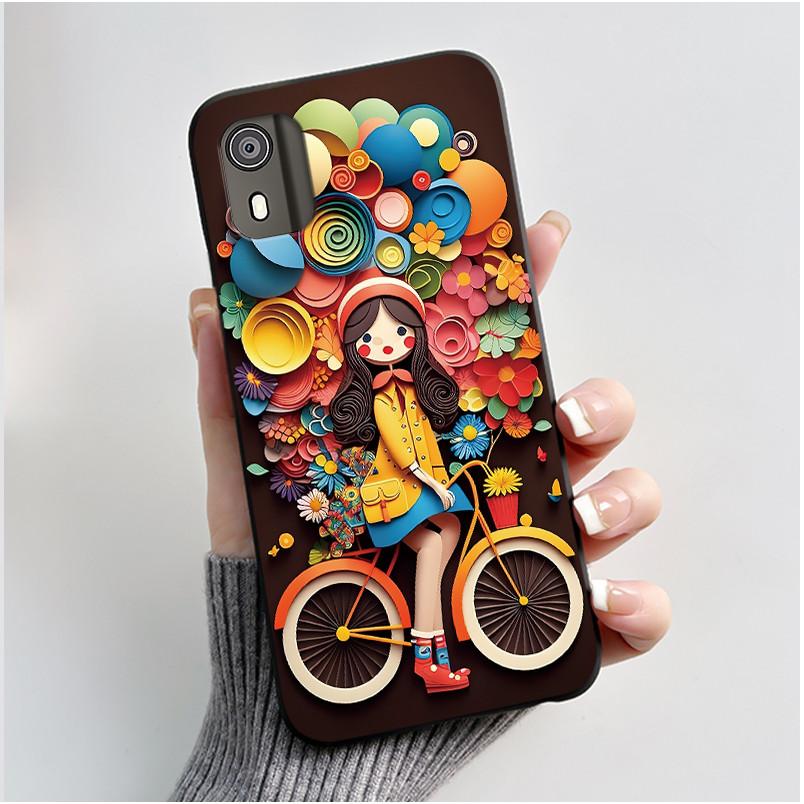 For Nokia C02 Phone Case Cute Funny Love Rabbit Animal Black Matte Soft TPU Protective Back Cover for Nokia C2 2nd Edition Case
