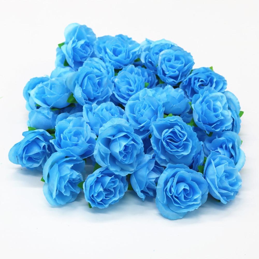 50pcs Rose Artificial Silk Rose Heads Blue White Red DIY Craft Fake Rose  Home Interior синий