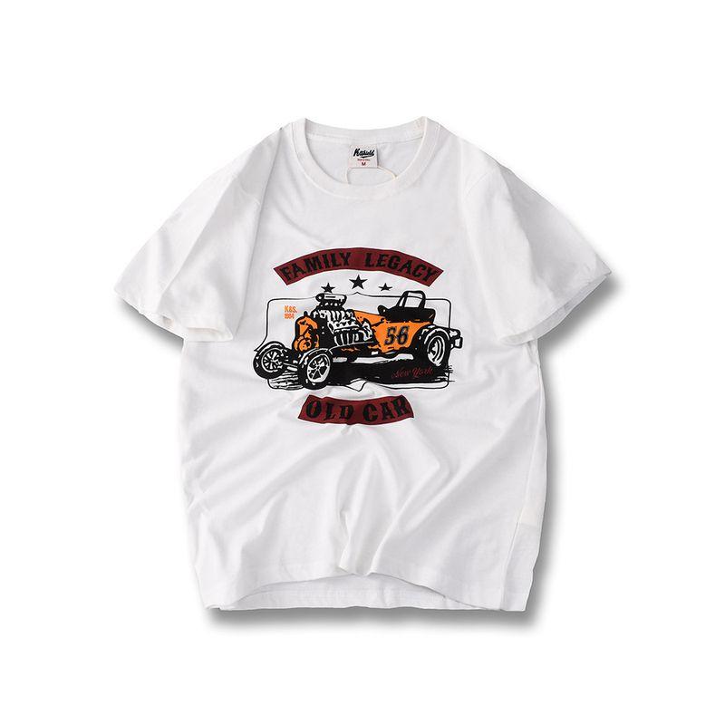 American Retro Print Pure Cotton Short-Sleeved T-shirt Men's Summer 2024 New Arrival Trendy Base Shirt Export Cotton T-shirt