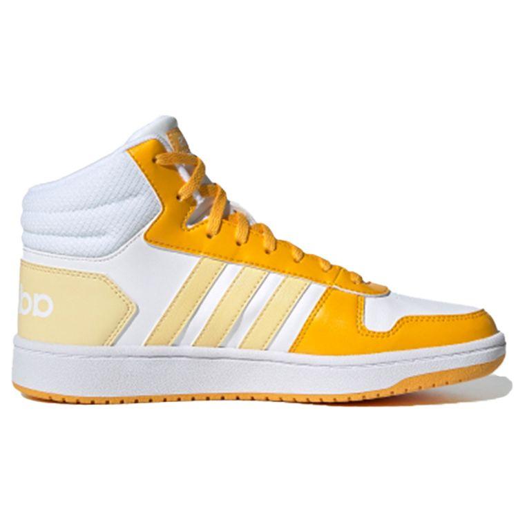 Adidas Neo Hoops 2.0 Mid Synthetic Leather Slip Resistant Durable Breathable High Top Skate Shoes Women Sneakers White Yellow G55054