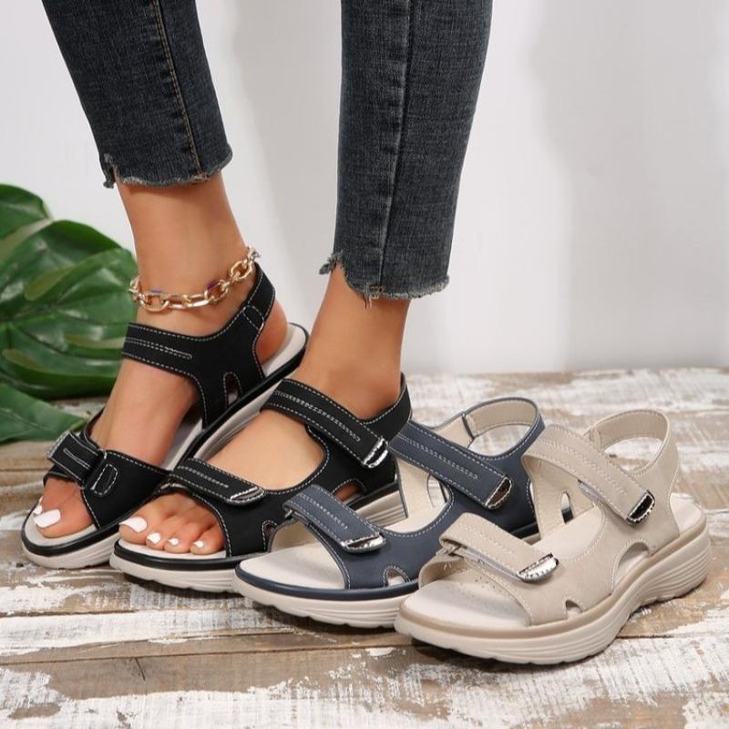 Plus Size Women Sporty Hook & Loop Peep Toe One Strap Casual Sandals