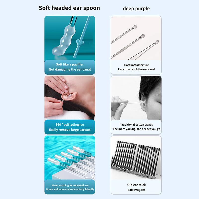 24Pcs/Box  Silicone Disposable Ear Swabs Soft Ear Cleaner Sticky Ear Swabs Sticky Earwax Remover Stick Adults