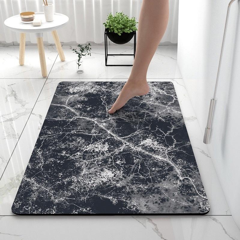 Nordic Marble Diatomite Bath Mat Quick‑Dry Absorbent Non‑Slip Rubber Back Floor Rug for Bathroom Shower Entrance Kitchen Home Decor