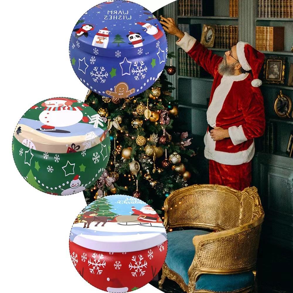 Empty Christmas Scented Candle Jar Candy Flower Tea Round Drum-Shaped Metal Tin Box For Souvenirs Gifts Xmas Party Decoration