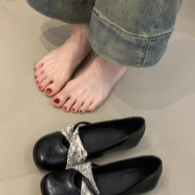 French Soft-soled Round-headed Ballet Single Shoes Women's 2025 Spring and Autumn New Flat-soled Mary Jane Shoes, National Style Evening Doudou Shoes