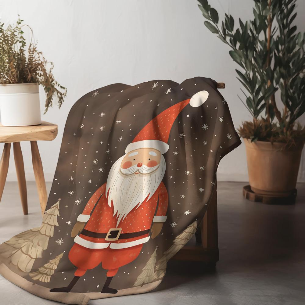 Tuniu Cute Santa Claus Print Fleece Blanket for Bed Sofa Home Decor Gift 75x90cm