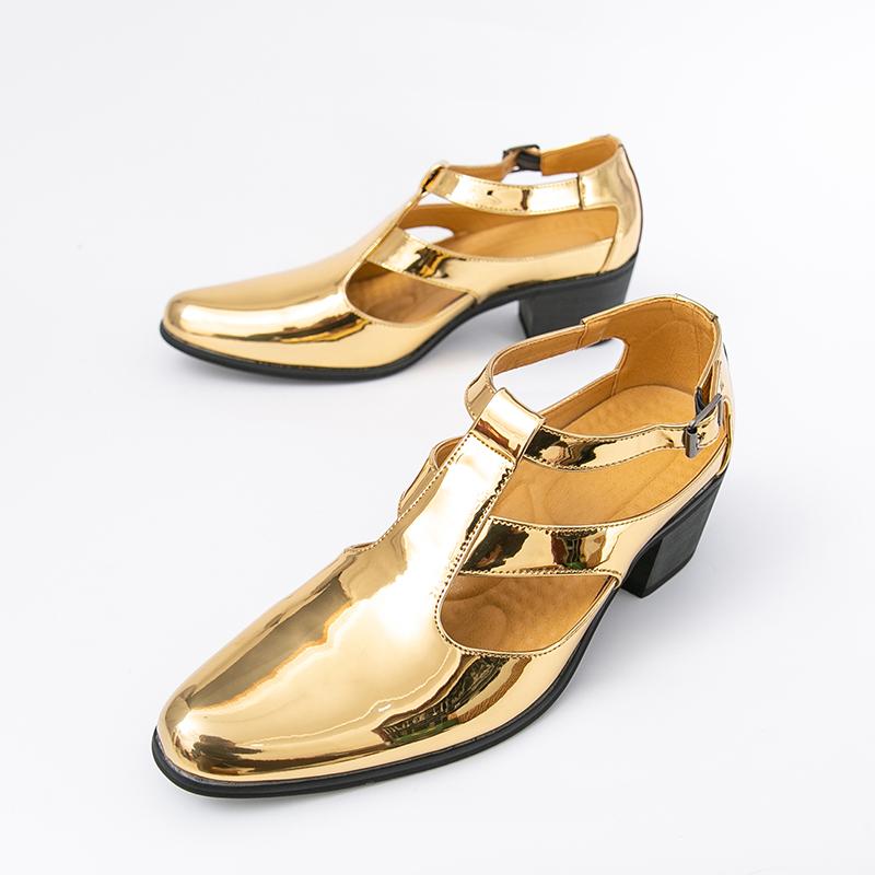 Summer New Men Gladiators Pointed Charm Gold Silver Belt Buckle Leather Casual Shoes Breathable Beach Sandals Outdoor Slippers