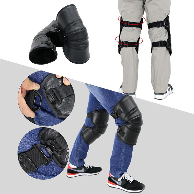 Electric Bike Black Leather Knee Pads Riding Warm Fleece Thickening Winter Motorcycle Knee Pads Windproof Short Adjustable