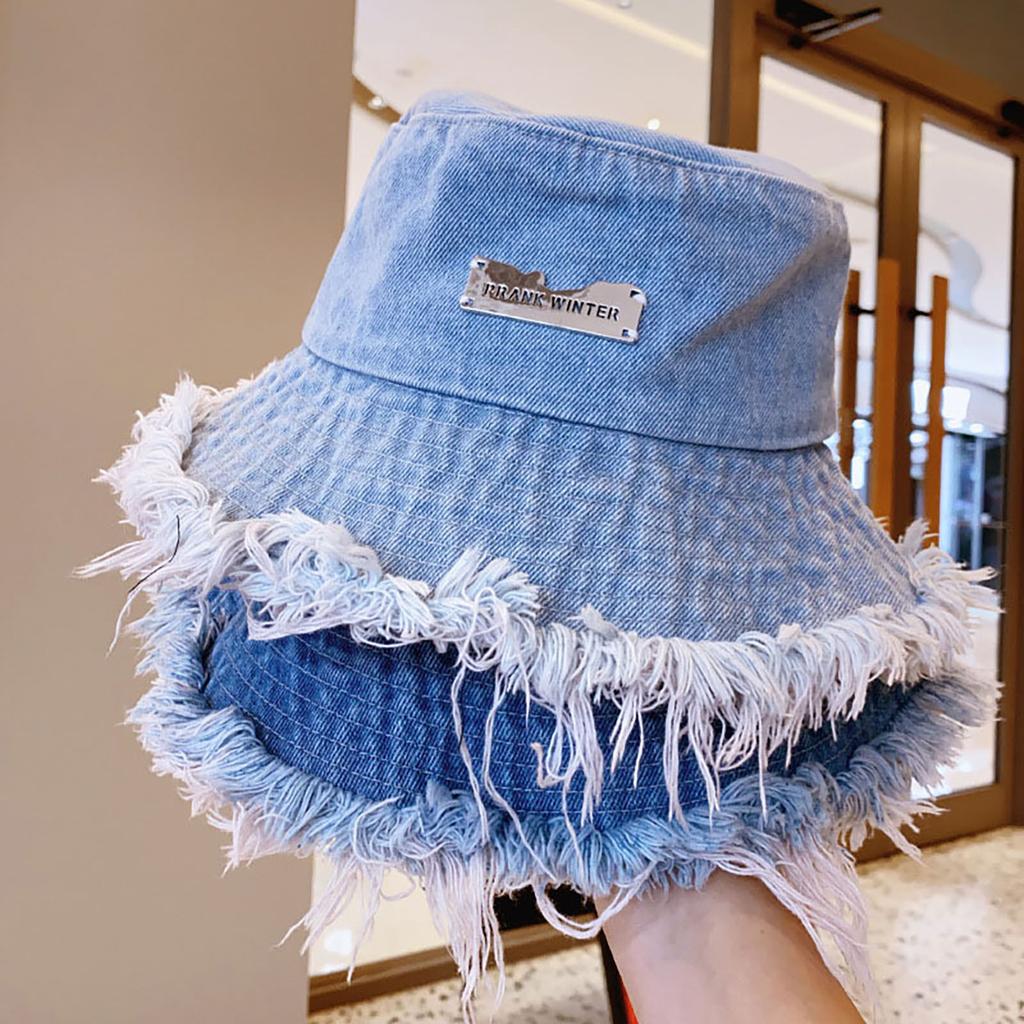 Women's Denim Distressed Fisherman Hat, Summer Breathable Denim Bucket Hat, Sun Protection Thin Washed Sun Hat Universal Headwear
