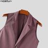 INCERUN Two Pieces Men Sleeveless Striped Cropped Waistcoat and Long Straight Pants Sets