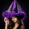Halloween Witch Hat with Feather Decoration for Costume Party
