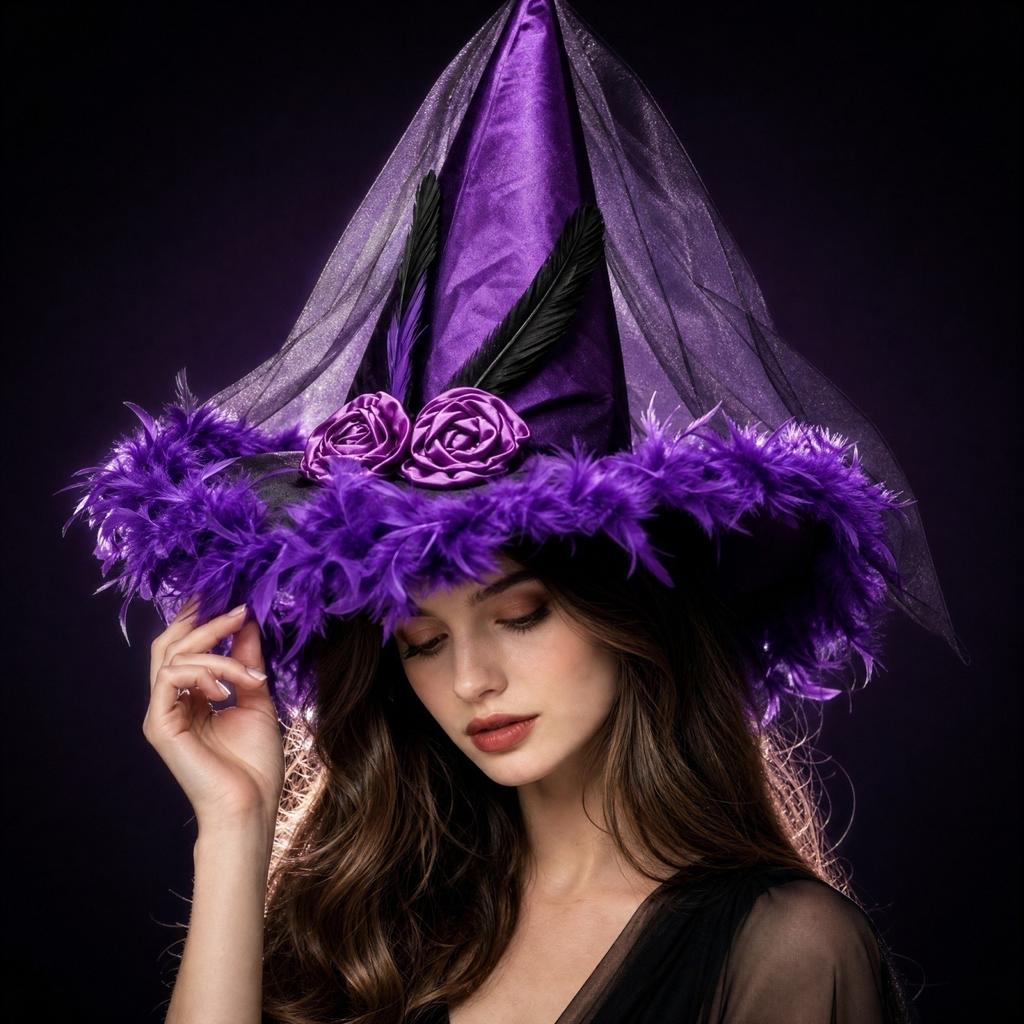 Halloween Witch Hat with Feather Decoration for Costume Party