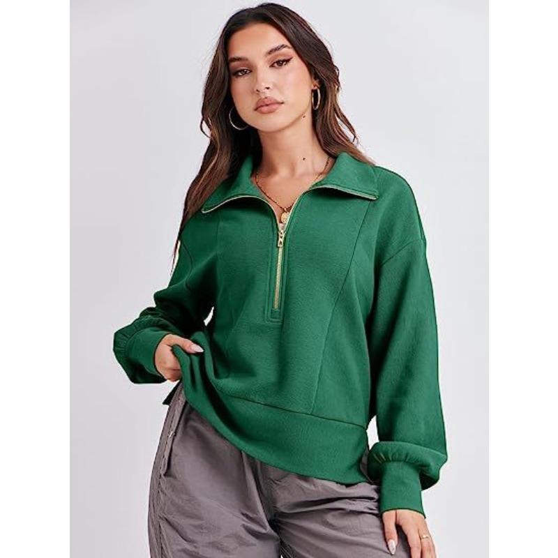 Autumn and Winter Women's Loose Zip Neck Long Sleeve Sweatshirt Top