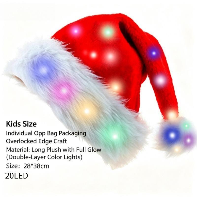 LED Blinkende Weihnachten Leuchtende Mütze, Weiche Plüsch Weihnachtsmannmütze Batteriebetrieben Leuchtende Feiertagsparty-Mütze für Erwachsene & Kinder