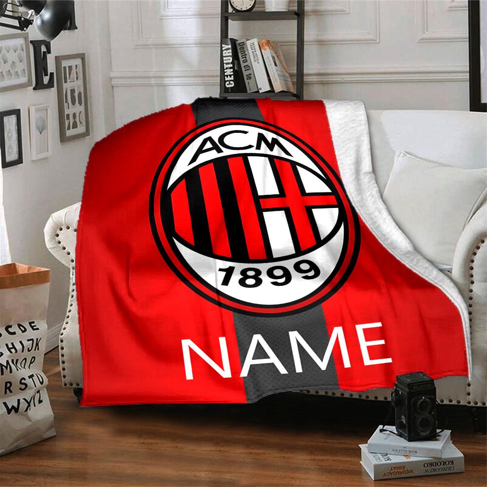 Custom Name AC Milan Crest Blanket for Couch & Bed, Plush Cozy Fuzzy Blanket Super Soft & Warm Blankets for Fall and Winter. 0908274
