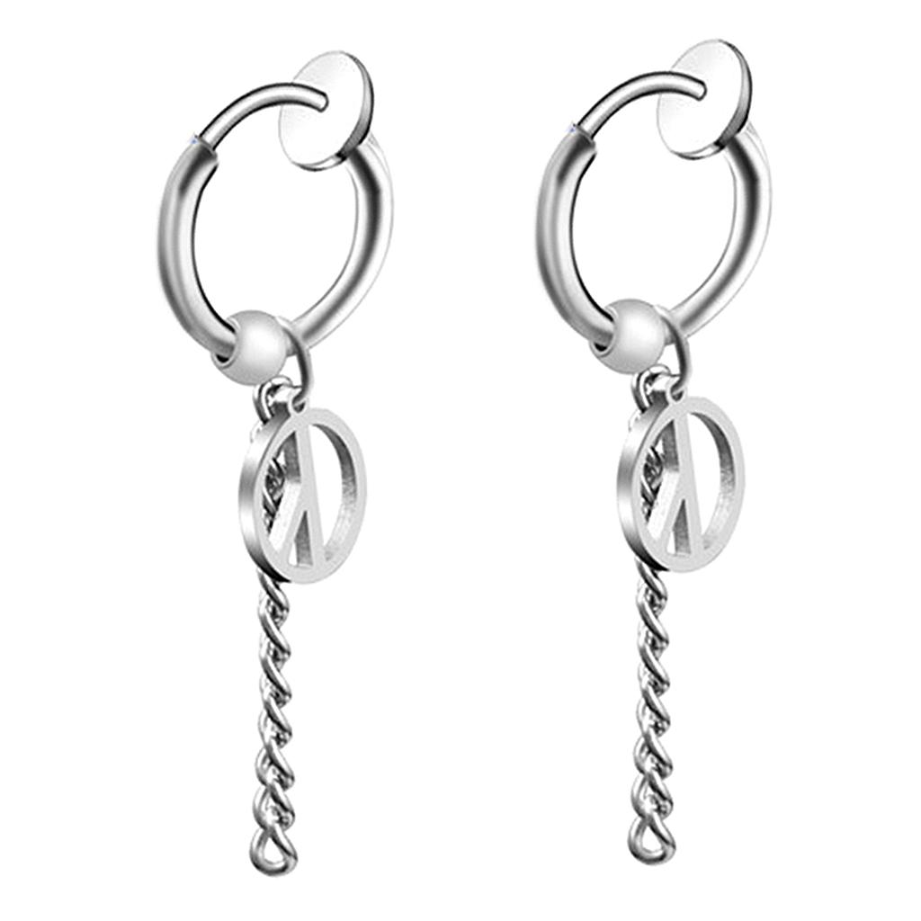 Stainless Steel Hip Hop Peace Long Dangle Earrings Hoop Studs NonPiecred