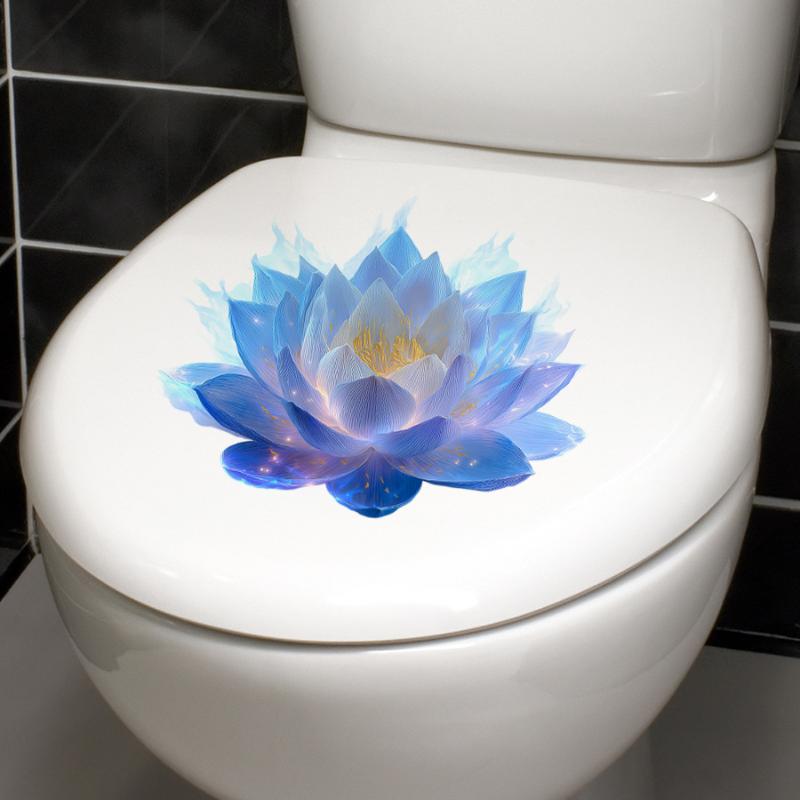 

1 Set Gradient Blue Lotus Toilet Sticker Creative Laser Rose Self-Adhesive Wall Decal For Bathroom Waterproof Decoration A1