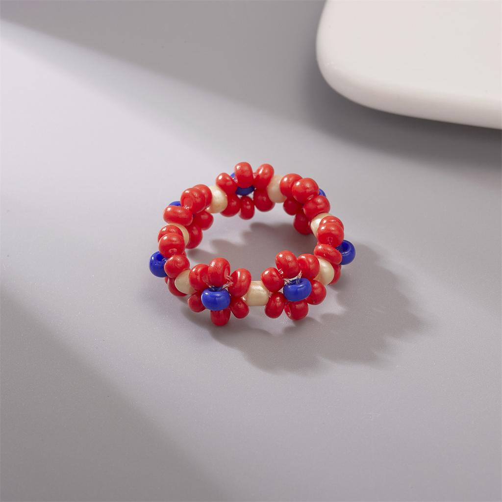 Bohemian Handmade Colorful Crystal Beaded Imitation Pearl Rings Continuous Circle Minimalist Wedding Promise Stacked Finger Ring