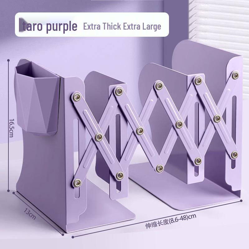 Integrated Desktop Book and Pen Holder Rack with Folding Bookends for Students