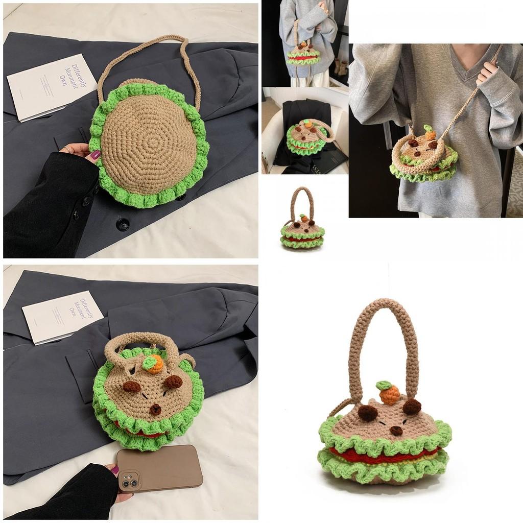 Cute Cartoon Animal Theme Girl's Shoulder Bag Handcrafted Warm Wool Crochet Crossbody Bag For Kids