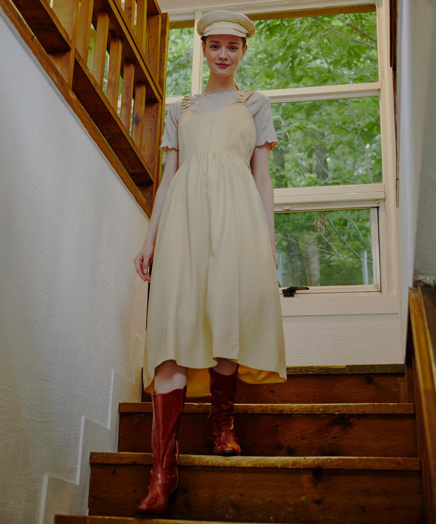 ETMON Back Point Ring Strap Dress Vanilla Yellow