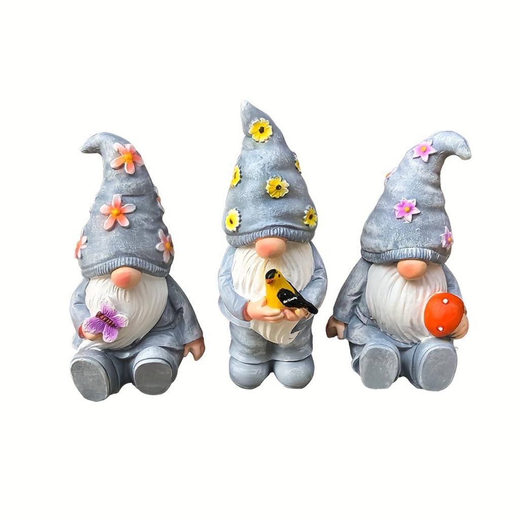 3 Pezzi Resina Figure Elfo Senza Volto Stile Country Americano Artigianato per Giardino Scrivania Ingresso Decorazioni Piante in Vaso