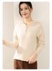 Women's 100% Pure Wool Half-Zip Hooded Sweater with Gold Buttons - New Autumn/Winter Fashion