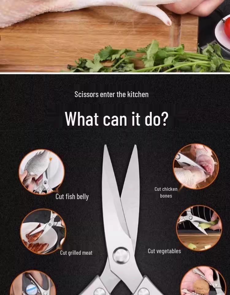 German-Style Multi-Functional Kitchen Shears: Strong Stainless Steel Scissors for Cutting Chicken Bones and Gutting Fish