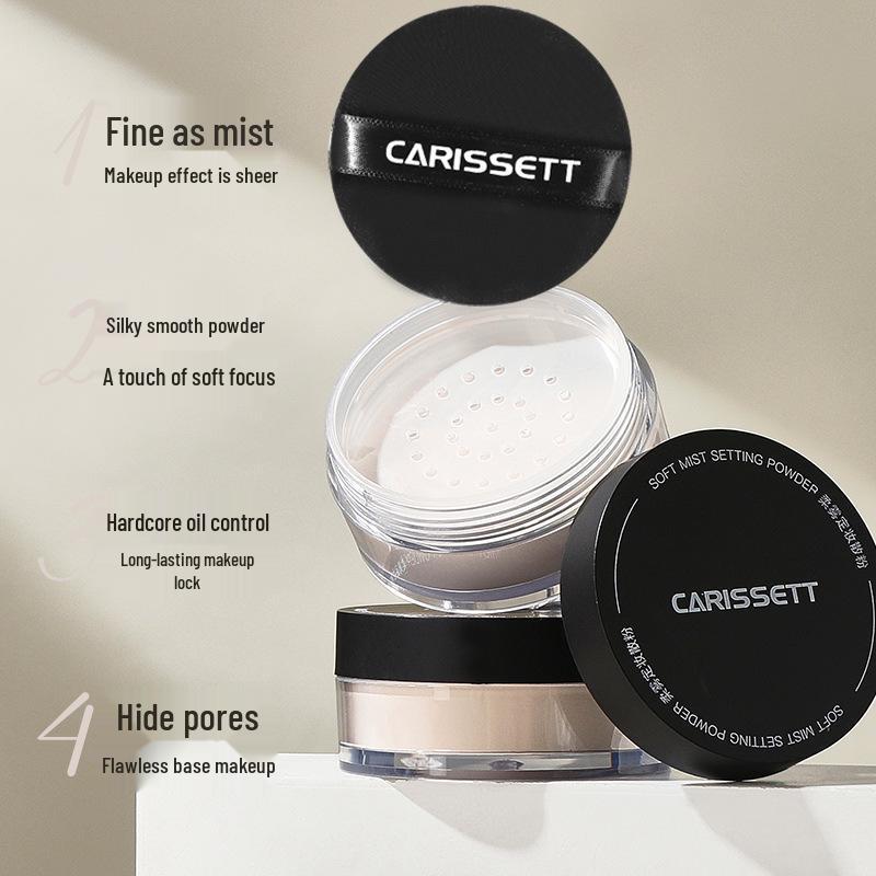 CARISSETT Waterproof Setting Powder: Long-lasting Oil Control, Conceals Pores, Ideal for Combination/Oily Skin.