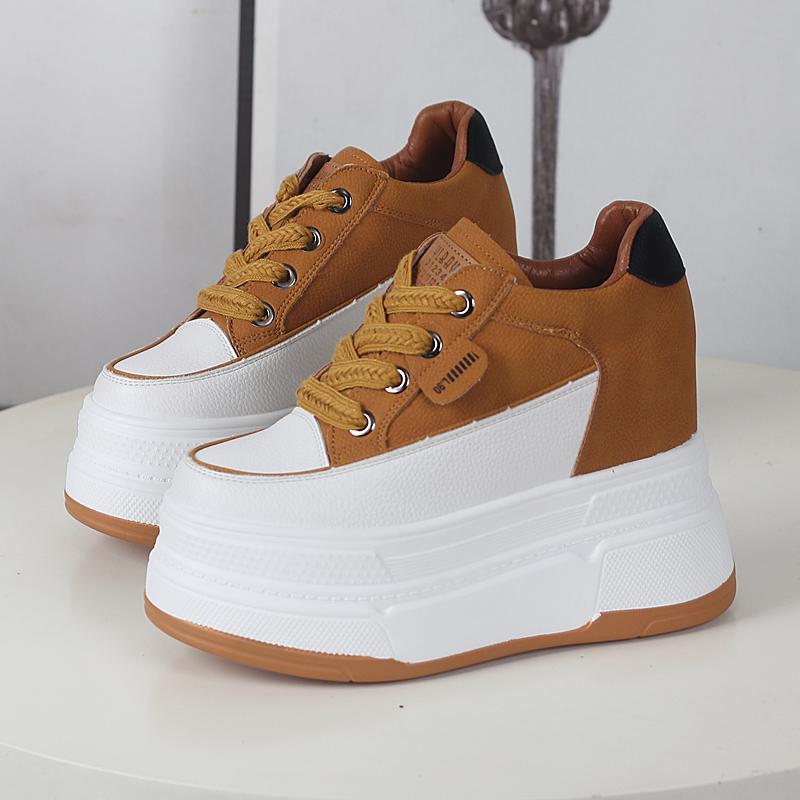 Fashion 12CM Genuine Leather Platform Wedge Fashion Women Spring Summer Autumn Chunky Sneakers Shoes Breathable Comfortable