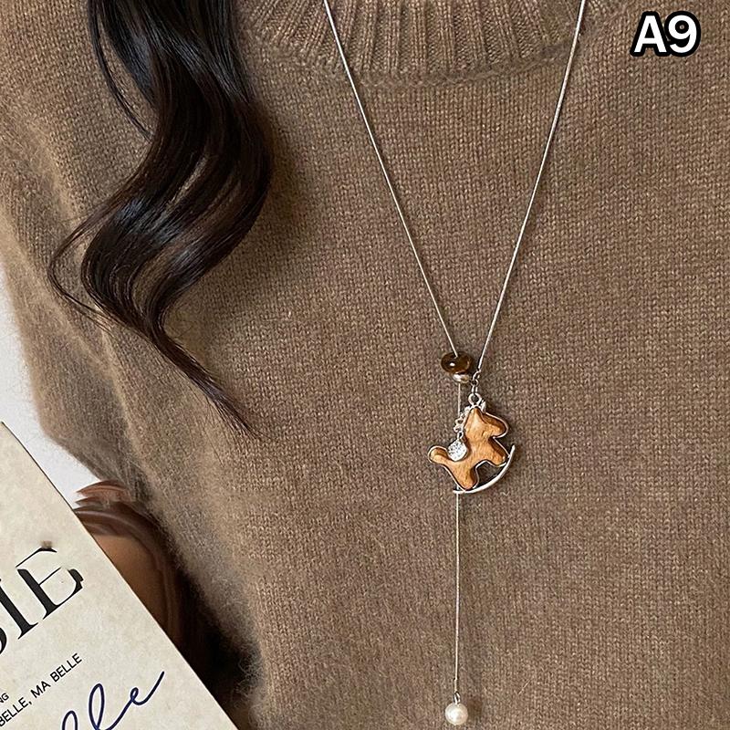 Cartoon-Pferde-Anhänger-Halsketten Für Frauen Damen Pullover-Ketten Verstellbare Lange Seilkette Tägliche Passende Accessoires