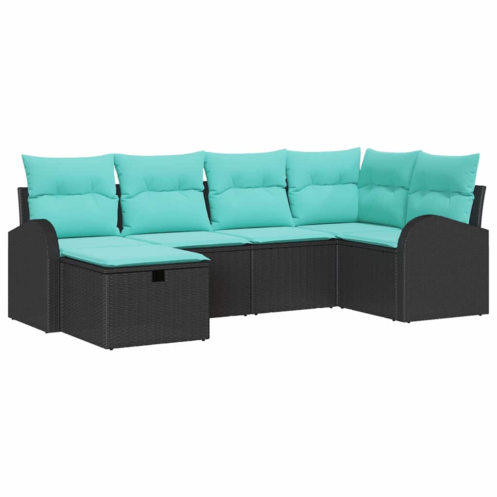 Garden Sofa Set with Cushions 6 pcs Black Poly Rattan
