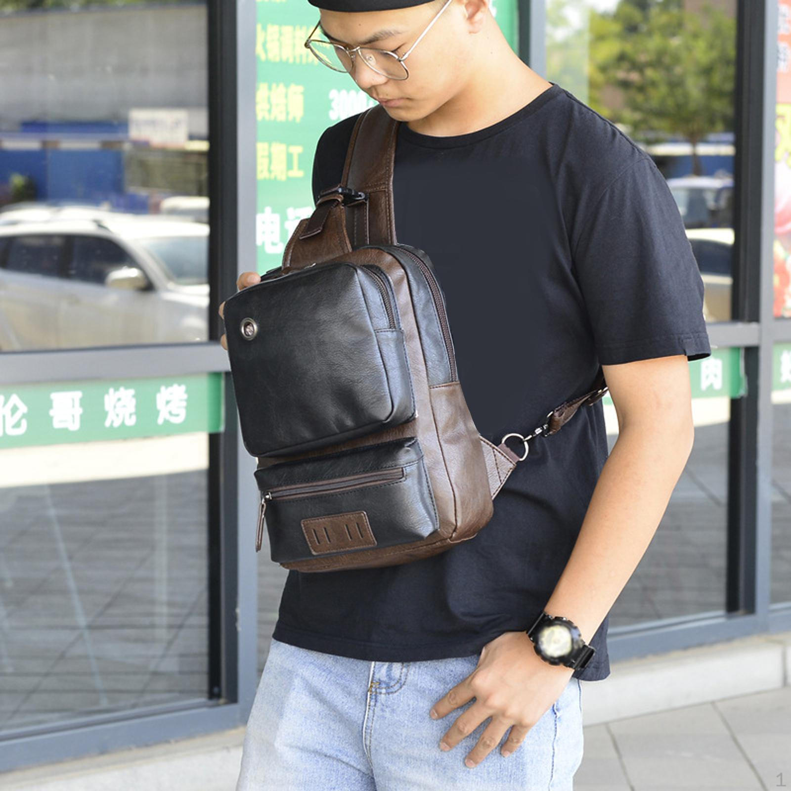 

Мужская сумка Рюкзак из ПУ кожи Мужской Нагрудный Crossbody Плечевой Daypack для Бизнеса На улице чёрный